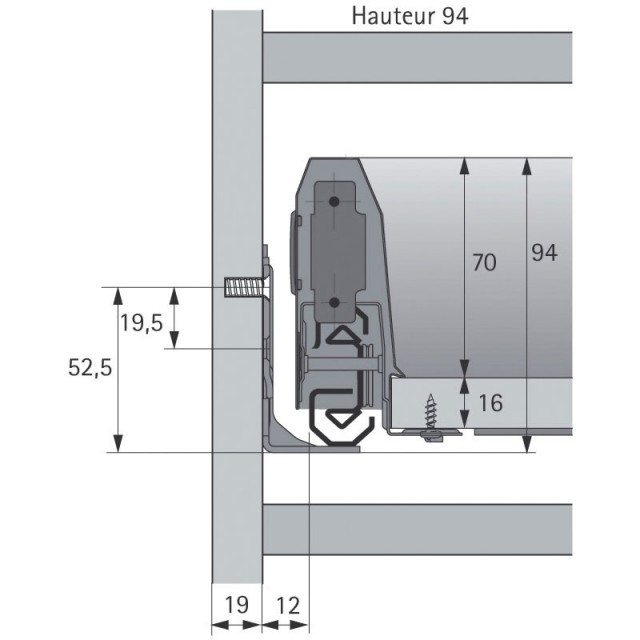 Kit tiroir ARCITECH Hettich Hauteur 94mm