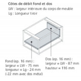 Kit tiroir à l'anglaise hauteur 130,5mm Blum