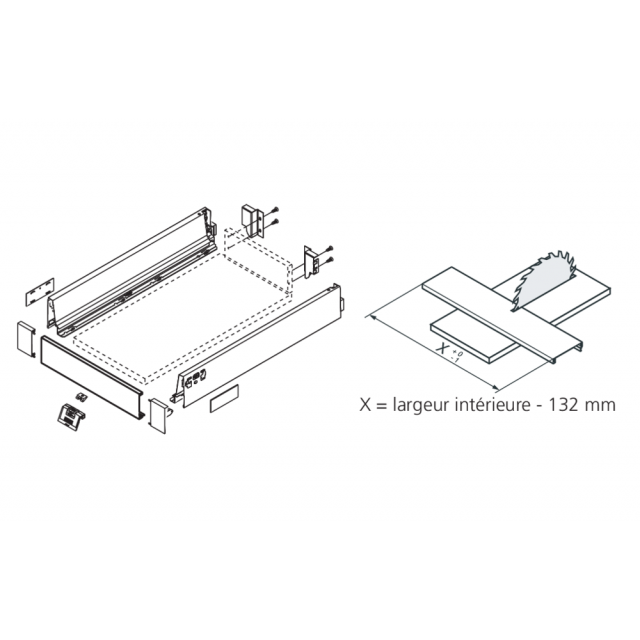 Kit tiroir à l'anglaise hauteur 130,5mm Blum