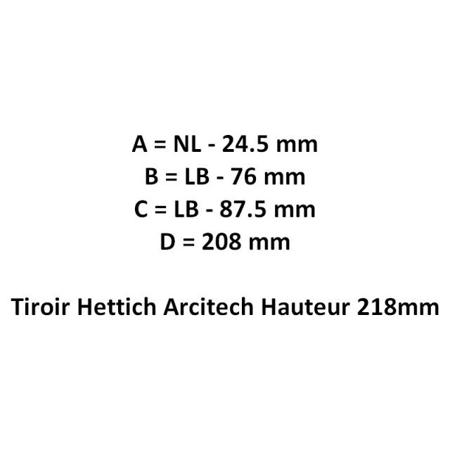 Kit tiroir Casserolier Hettich Hauteur 218mm