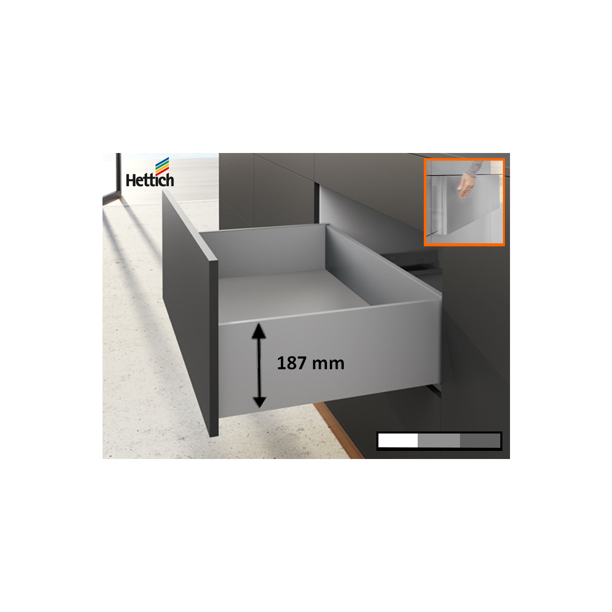 Kit tiroir AvanTech YOU hauteur 187 mm avec Push to open