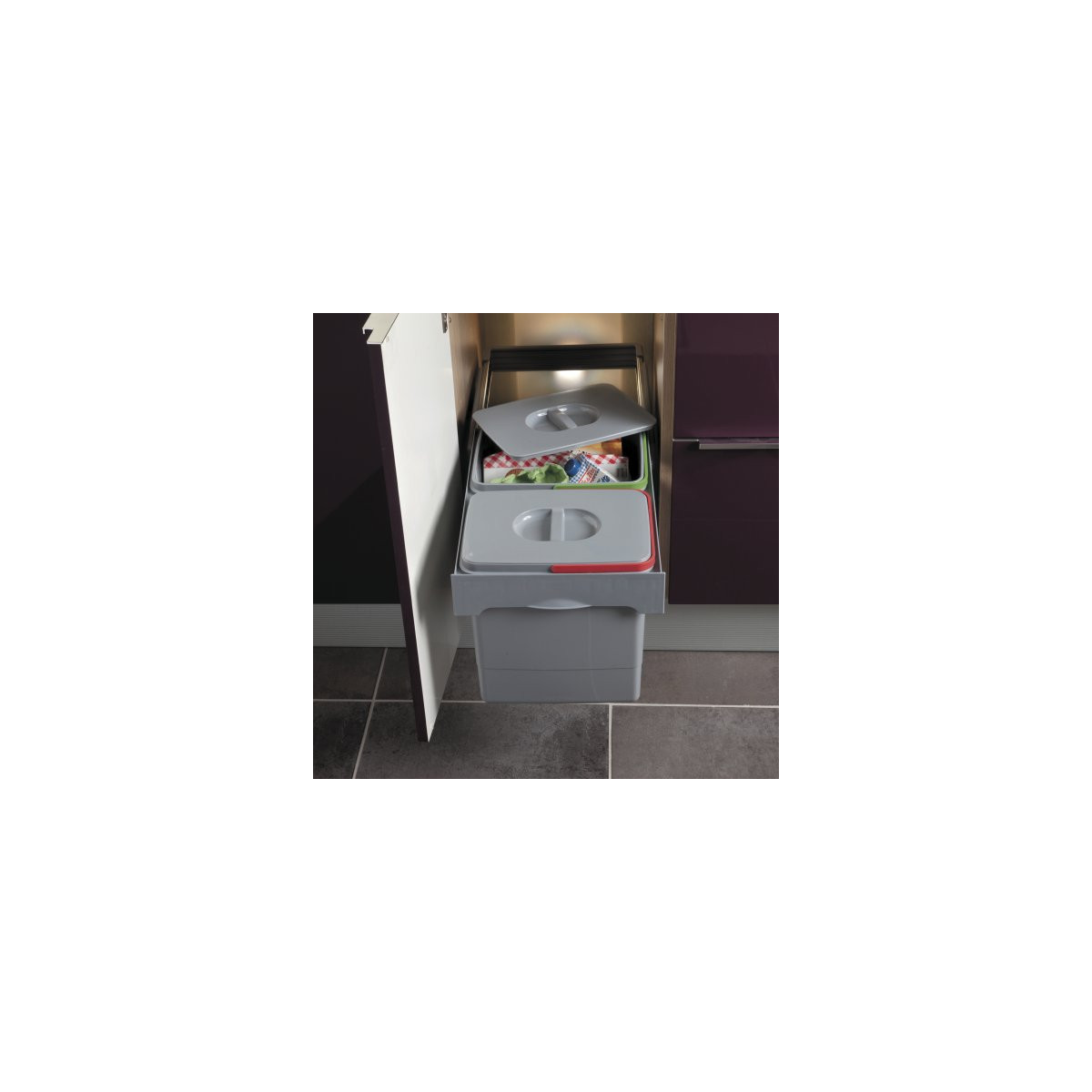 Poubelle pour meuble de 400mm composée de 2 seaux