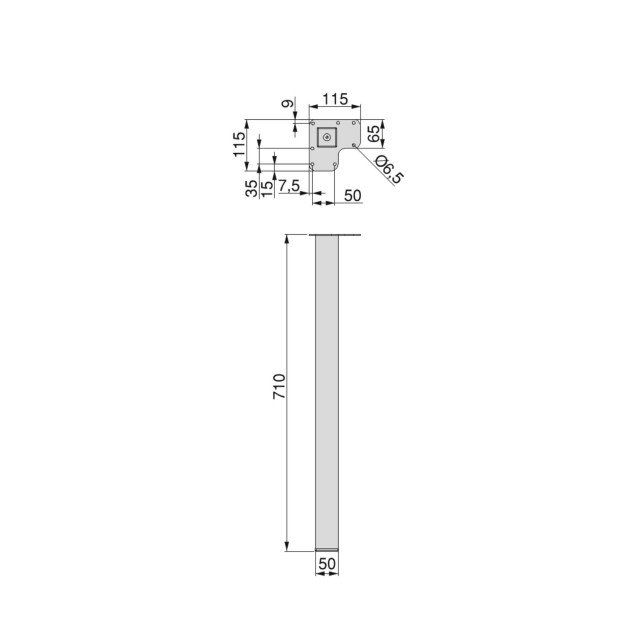 Lot de 4 pieds de table carrés 50x50mm blanc