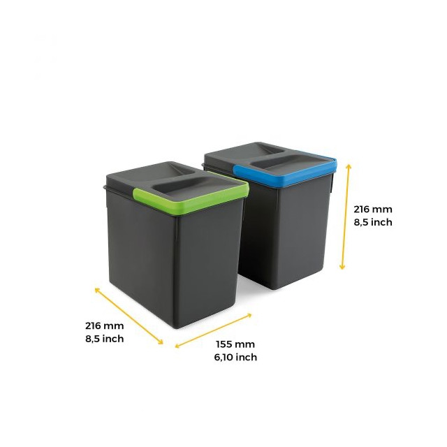 Kit poubelle Recycle, 2 bacs de 6L, Gris anthracite