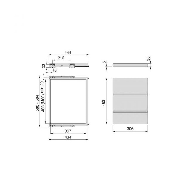 Kit plateau sur coulisses pour caisson de 600 mm, Noir