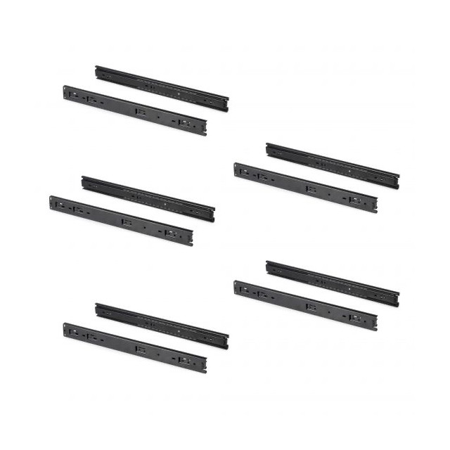 Lot de 5 coulisses roulement à billes, hauteur 45mm, profondeur 450mm, sortie totale, Noir