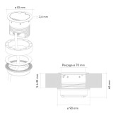 Bloc 1 prise + 1 USB RING à clapet affleurant à encastrer dans un plan de travail, Noir mat