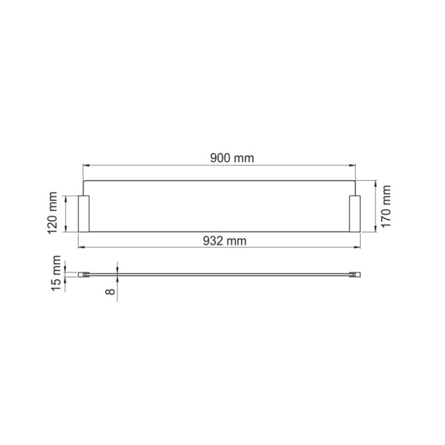Kit séparateur îlot verre noir-900x170mm-Avec 2 supports chrome-Fixation par vis