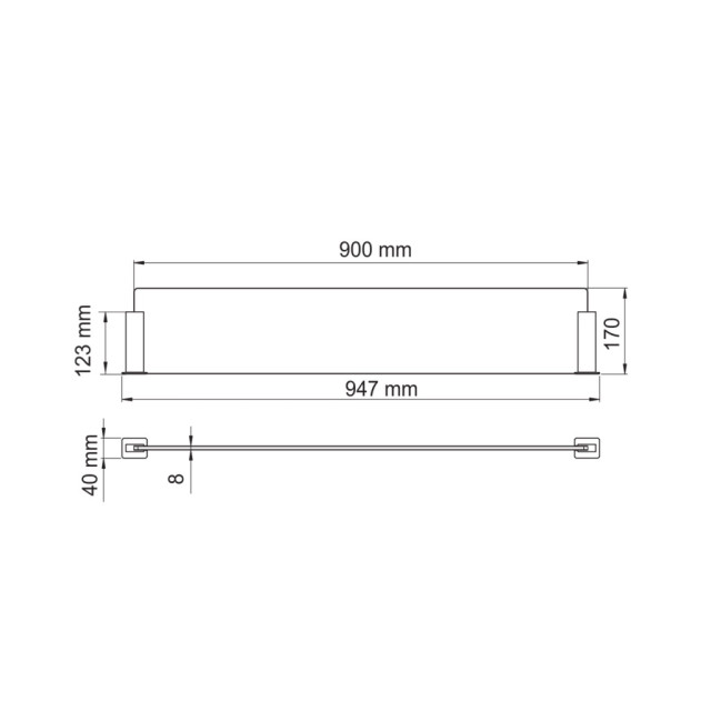 Kit séparateur îlot verre-900x170mm-Ep.40mm-Verre trempé transparent 8mm+2 supports chrome-Fixation double face