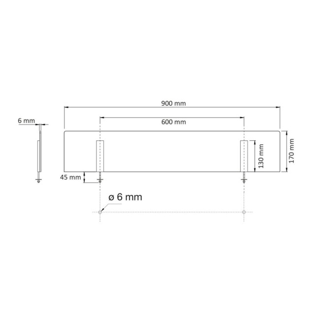 Kit séparateur îlot verre aimanté + 2 supports plats inox brossé-Verre trempé transparent-Ep.6mm-Fixation sous plan