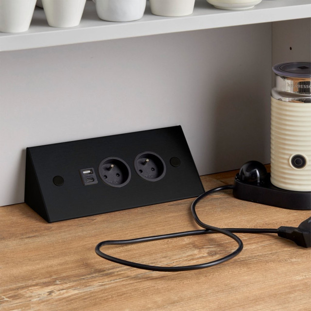 Bloc 2 prises d'angle noir mat avec port USB A/C MSA FRANCE