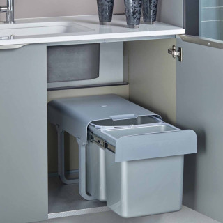 Poubelle pour meuble de 400mm composée de 2 seaux : 2 x 16L - couleur : gris
