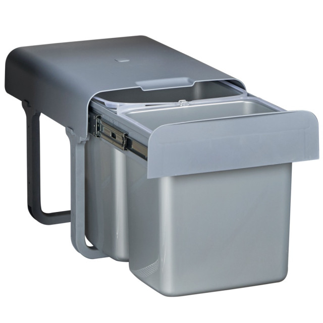 Poubelle pour meuble de 400mm composée de 2 seaux : 2 x 16L - couleur : gris
