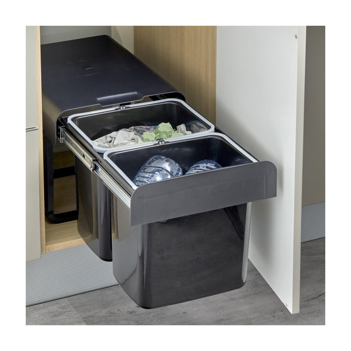 Poubelle pour meuble de 400mm composée de 2 seaux