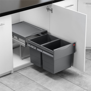 Poubelle pour meuble de 400mm composée de 2 seaux de 18L