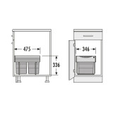 Poubelle pour meuble de 400mm composée de 2 seaux de 18L