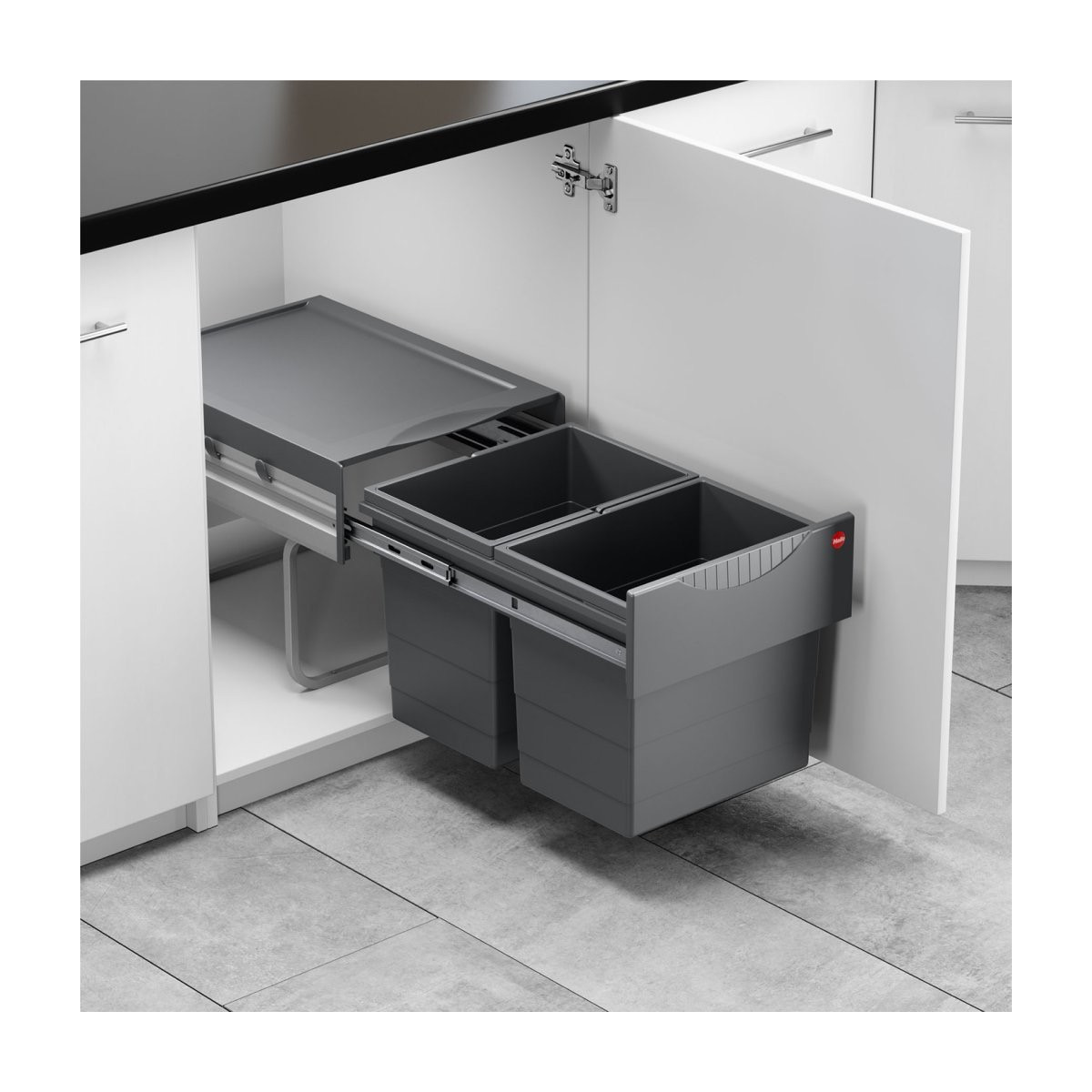 Poubelle pour meuble de 400mm composée de 2 seaux de 18L