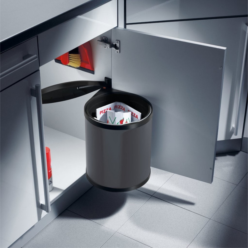 Poubelle ronde automatique en plastique gris foncé de 15L