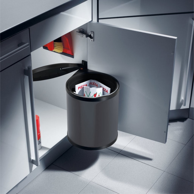 Poubelle ronde automatique en plastique gris foncé de 15L
