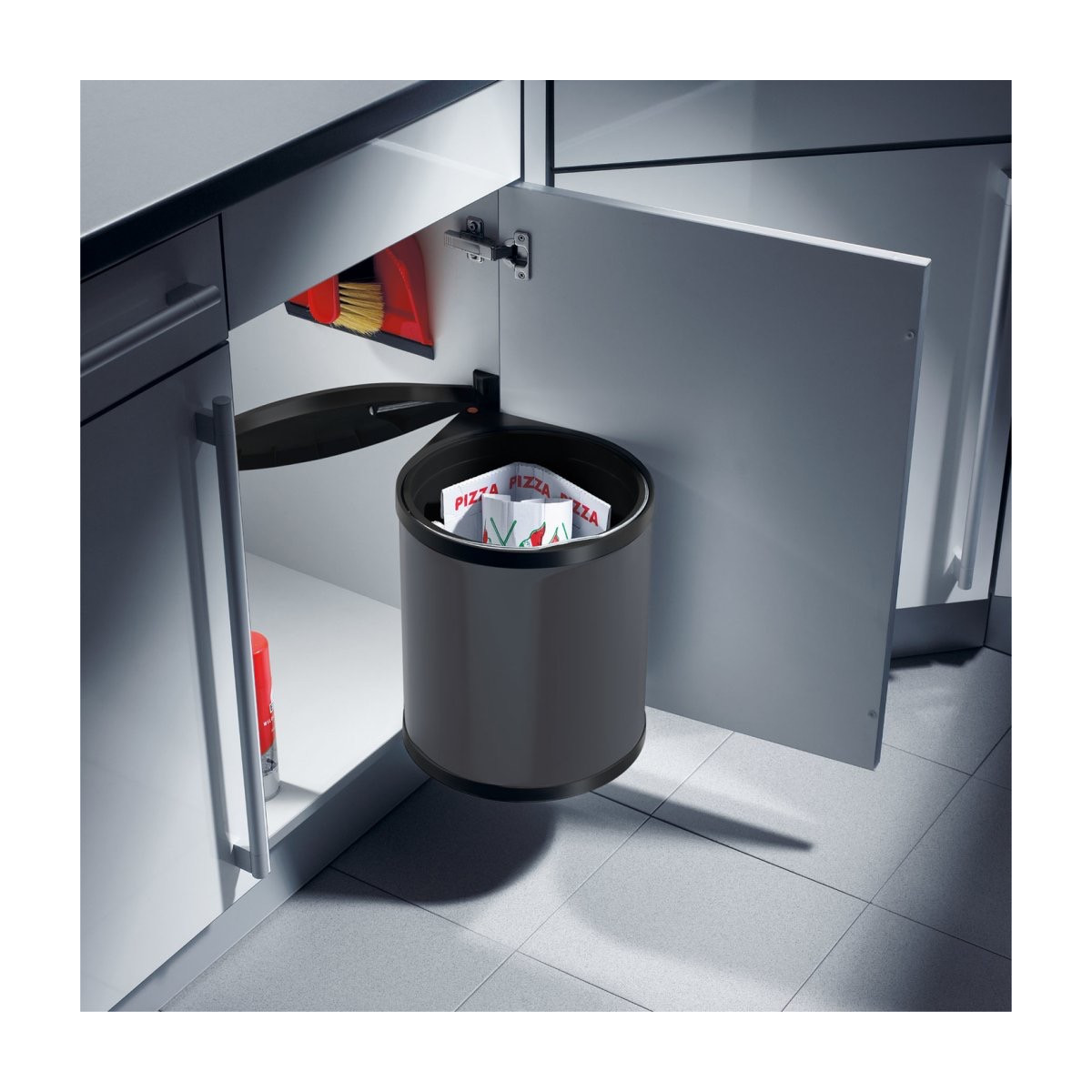 Poubelle ronde automatique en plastique gris foncé de 15L