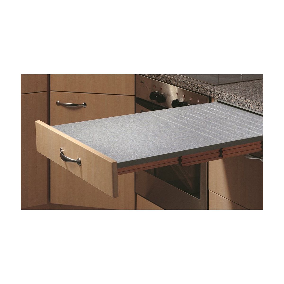 Table escamotable pour meuble de 600mm - 560 x 800mm-Encombrement 560x 500 mm (repliée)- finition gris aluminium