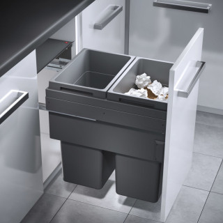 Poubelle pour meuble de 450mm composée de 2 bacs avec couvercles : 2 x 38L