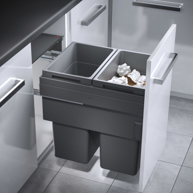 Poubelle pour meuble de 450mm composée de 2 bacs avec couvercles : 2 x 38L