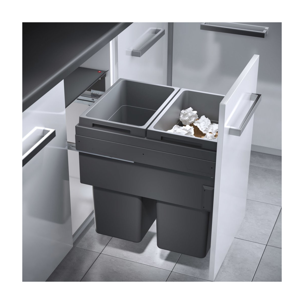 Poubelle pour meuble de 450mm composée de 2 bacs avec couvercles : 2 x 38L
