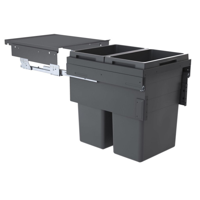 Poubelle pour meuble de 450mm composée de 2 bacs avec couvercles : 2 x 38L