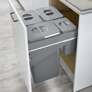 Poubelle pour meuble de 600mm composée de 4 seaux: 3x26L+1x7L