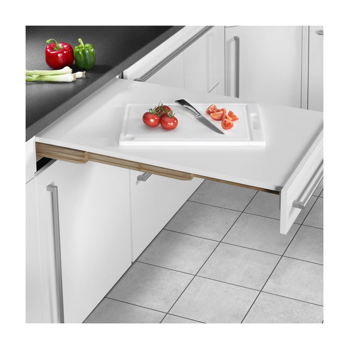 Table escamotable pour meuble de 600mm - 560x800mm -Encombrement 560x 500mm (repliée)- finition blanc