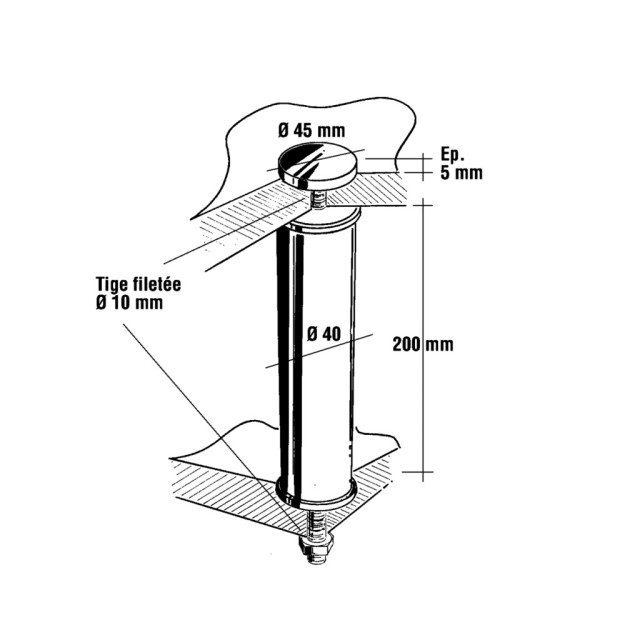 Support de snack rond droit - H. 200mm - finition inox brillant