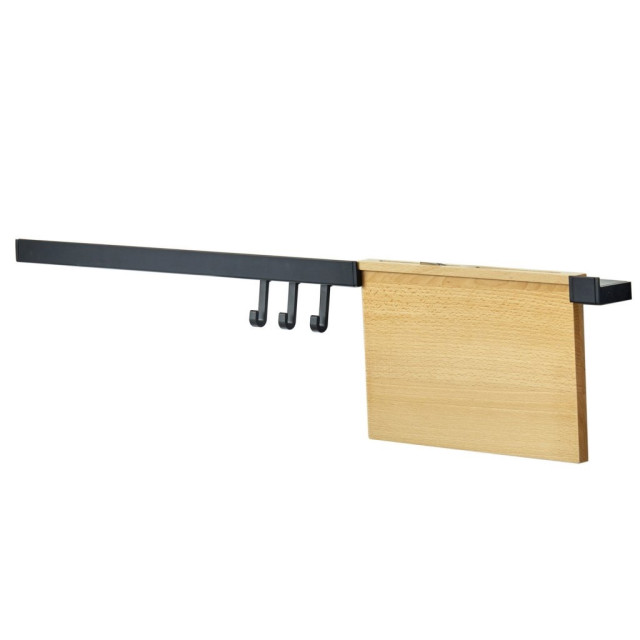 Kit barre de crédence avec 1 porte-couteaux en bois et 3 crochets - L. 90cm - finition noir mat