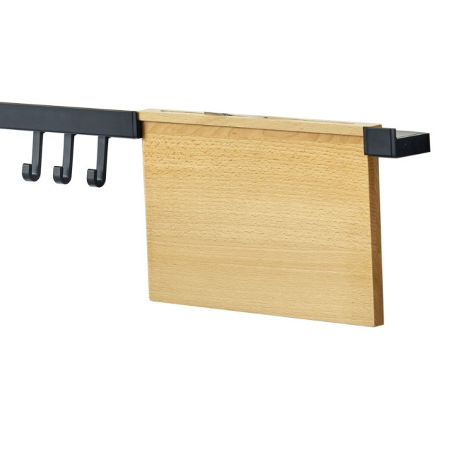 Kit barre de crédence avec 1 porte-couteaux en bois et 3 crochets - L. 90cm - finition noir mat