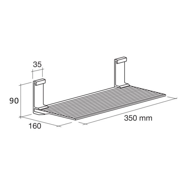 Etagère simple pour les mains courantes T1211, T1221 et T1231 - L. 350 x l. 160 x P. 90mm
