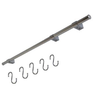 Kit barre de crédence composé d'1 barre, de 3 supports design, de 2 embouts et de 5 crochets - L. 90cm - finition chrome