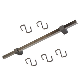 Kit barre de crédence carrée avec 5 crochets - L. 120cm - finition inox brossé