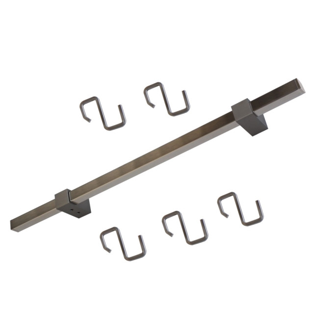 Kit barre de crédence carrée avec 5 crochets - L. 120cm - finition inox brossé