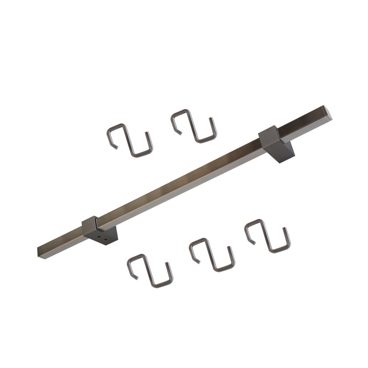 Kit barre de crédence carrée avec 5 crochets - L. 120cm - finition inox brossé