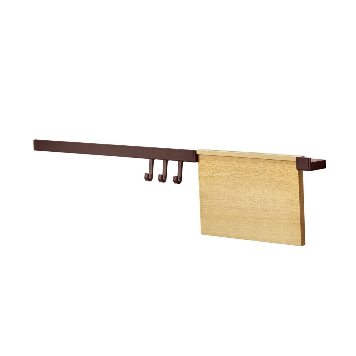 Kit barre de crédence avec 1 porte-couteaux en bois et 3 crochets - L. 90cm - finition bronze rouge