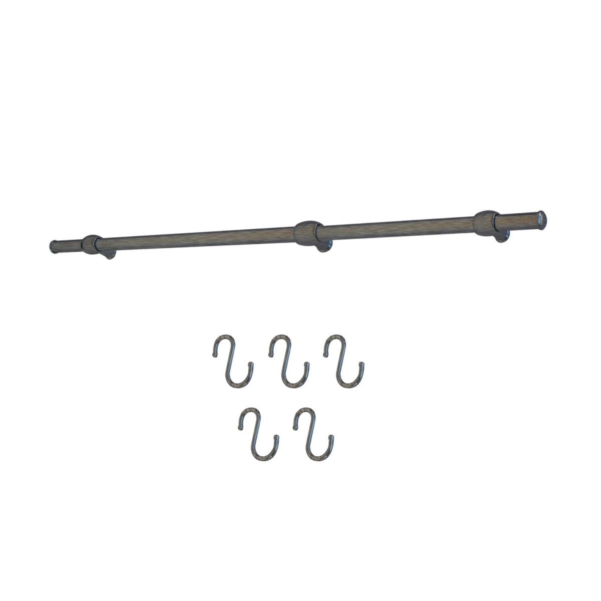 Kit barre de crédence composée d'1 barre, de 3 supports standards, de 2 embouts et de 5 crochets