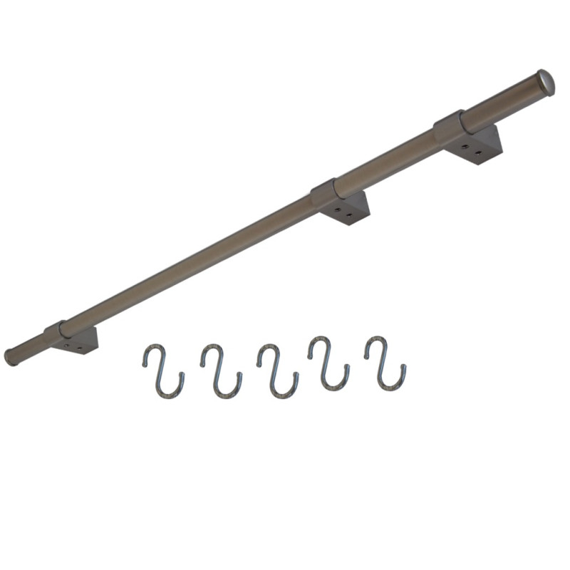 Kit barre de crédence composé d'1 barre, de 3 supports design, de 2 embouts et de 5 crochets - L. 90cm