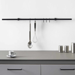 Kit barre de crédence carrée avec 5 crochets - L. 120cm - finition noir