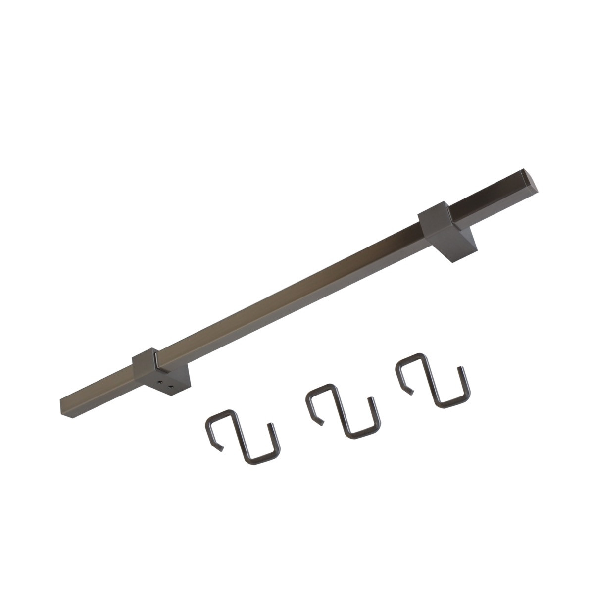 Kit barre de crédence carrée avec 3 crochets - L. 60cm - finition inox brossé