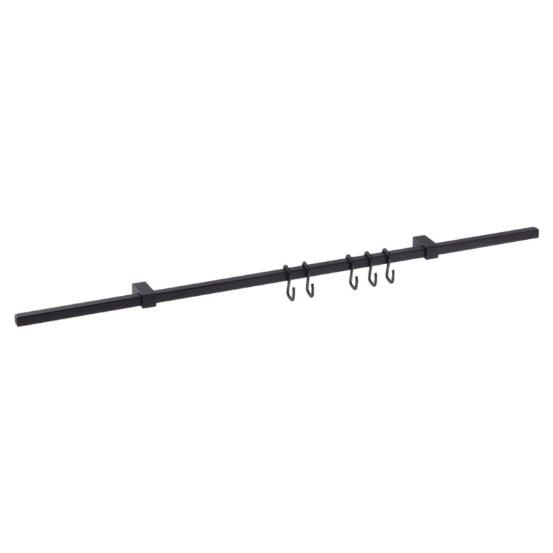Kit barre de crédence carrée avec 5 crochets - L. 90cm - finition noir mat