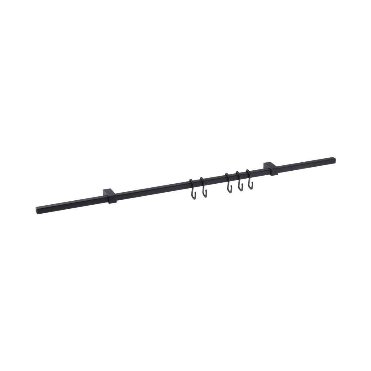 Kit barre de crédence carrée avec 5 crochets - L. 90cm - finition noir mat