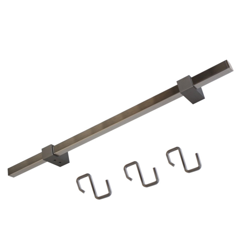 Kit barre de crédence carrée avec 3 crochets - L. 60cm - finition chrome