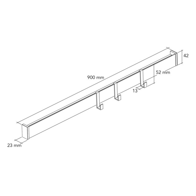 Kit barre de crédence avec 3 crochets - l. 23 x L. 900 x H. 42mm - finition aluminium brossé