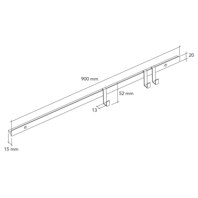 Kit barre de crédence avec 3 crochets - l. 15 x L. 900 x H. 20mm - finition aluminium brillant