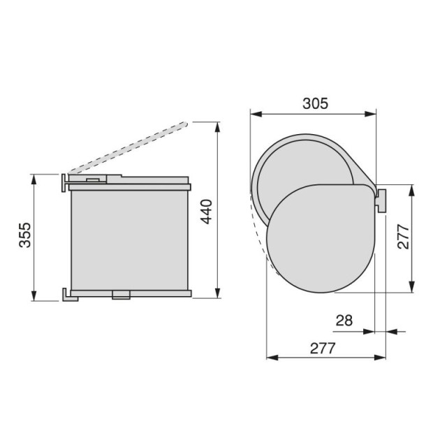 Poubelle pivotante à fixation sur porte Gris 13L